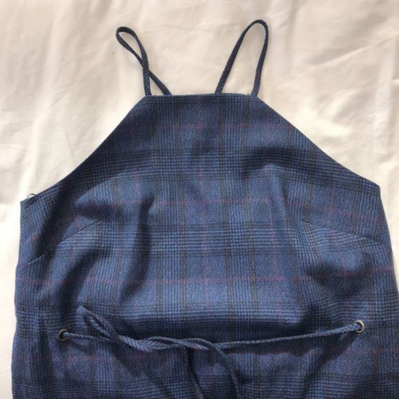 New Banana Republic Plaid Sleeveless Tie Waist Apron Top Navy Blue Size XS - Picture 12 of 16